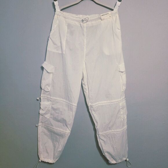 New Faded Rose Nylon Cargo Pants Parachute Style Women's Size XL Cordlock White - Picture 2 of 11